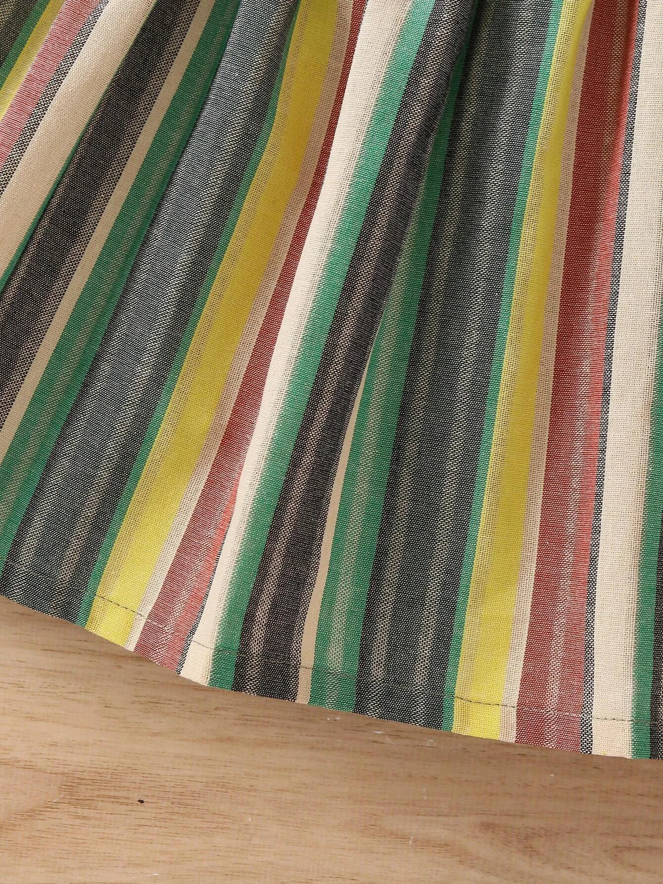 Adorable Baby Girl Puff Sleeve Dress with Striped Skirt and Bow