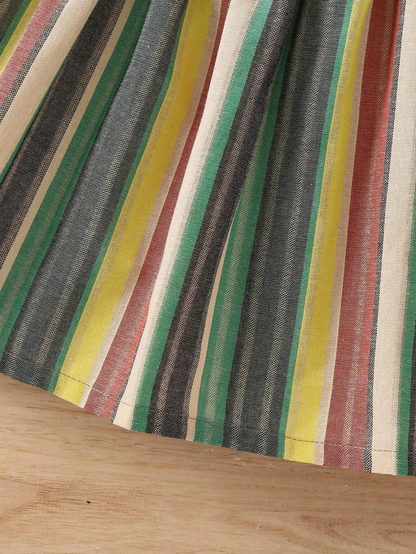 Adorable Baby Girl Puff Sleeve Dress with Striped Skirt and Bow