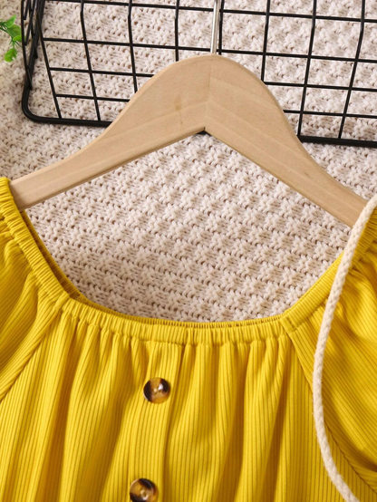 Adorable Baby Girl Puff Sleeve Dress with Striped Skirt and Bow