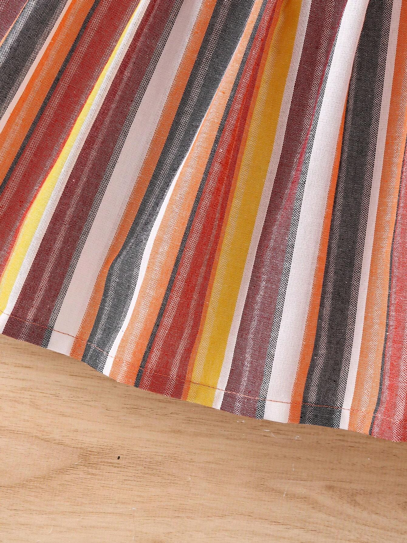 Adorable Baby Girl Puff Sleeve Dress with Striped Skirt and Bow